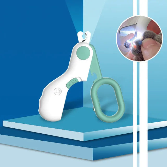 Unisex pet nail clippers with bright LED light for safe dog & cat nail care and pet grooming.