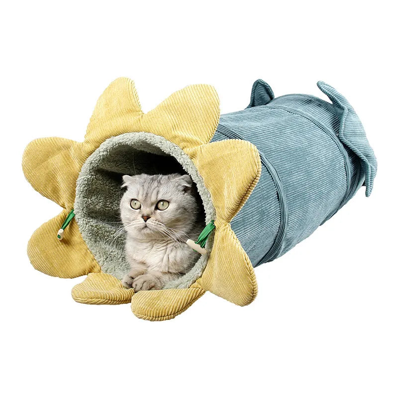 Cat enrichment flower play tunnel, a colorful pet accessory for indoor cat activity and fun