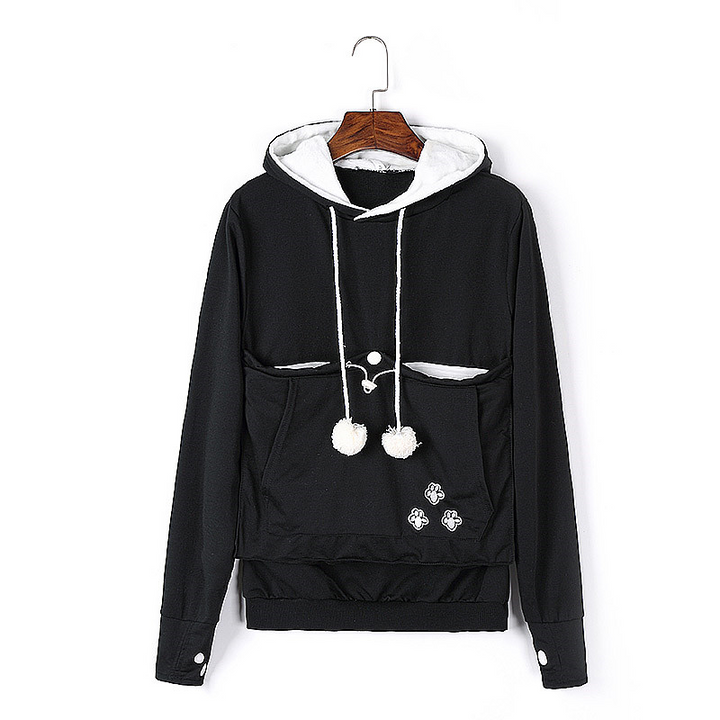 Unisex pet pouch hoodie, a practical and cozy gift for any dog or cat owner, featuring a large front pouch.