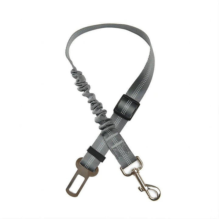 Unisex pet safety seat belt for car travel, black adjustable nylon with reflective stitching