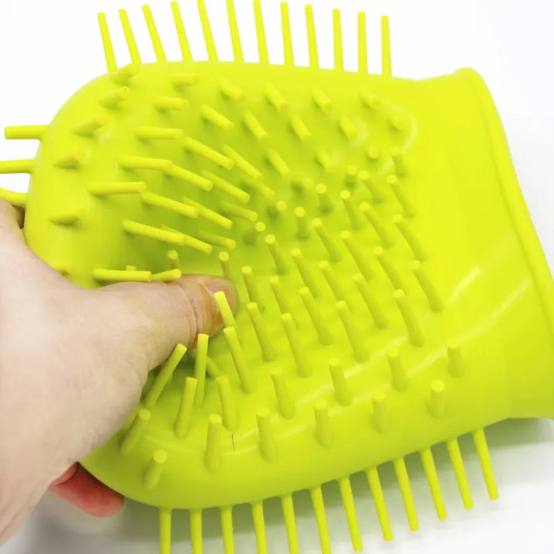 Blue silicone dog brush for effective pet hair removal and comfortable grooming sessions