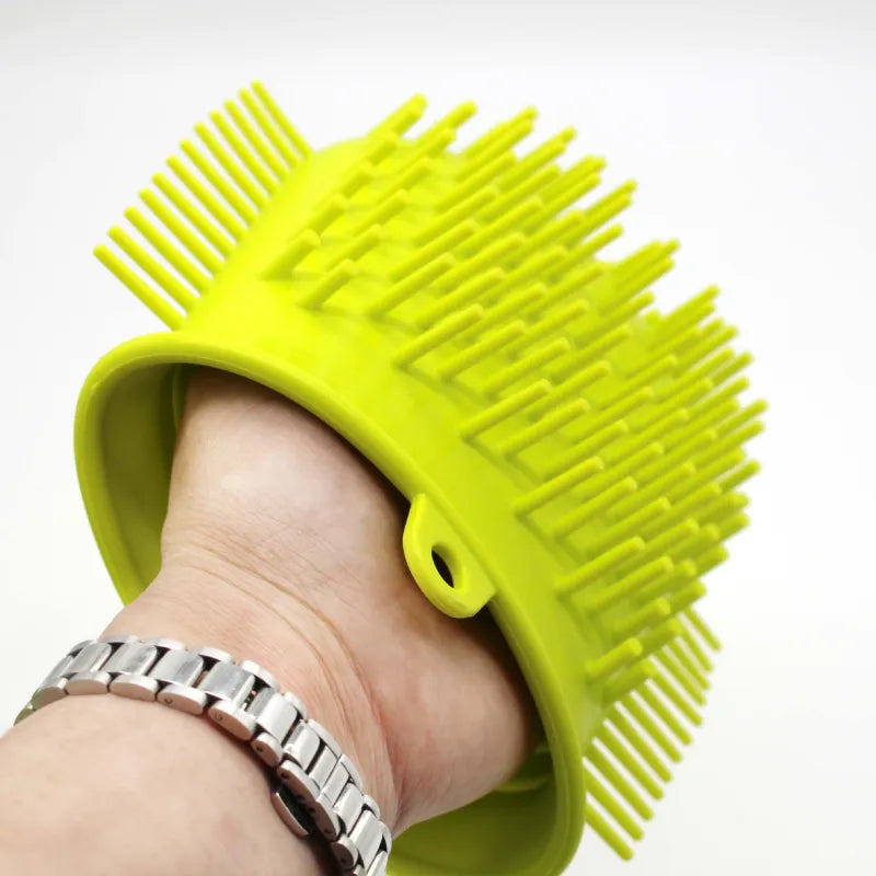 Durable pet massage brush made from silicone, perfect for all dog breeds and coat types