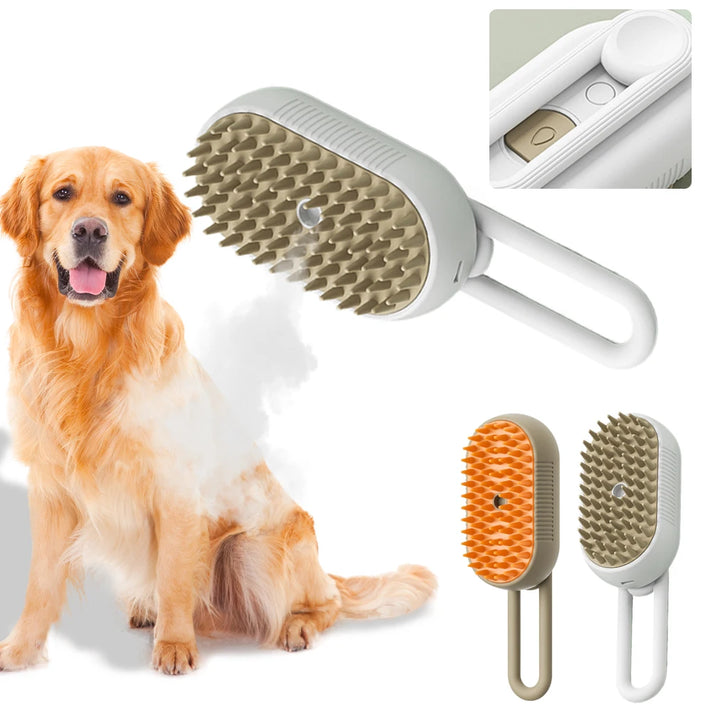 Unisex pet steam grooming brush for dogs & cats, cordless fur care tool for pet hygiene