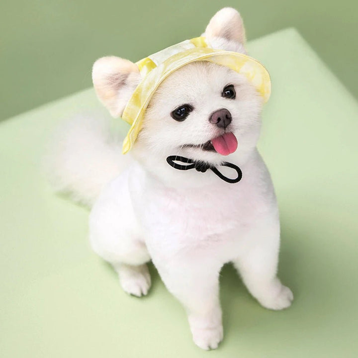 Lightweight & breathable striped pet hat, adjustable sun protection for dogs and cats