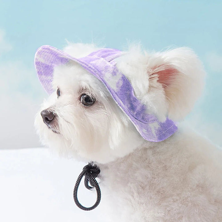 Unisex pet hat for sun protection, cats & dogs, comfortable, adjustable, striped pattern