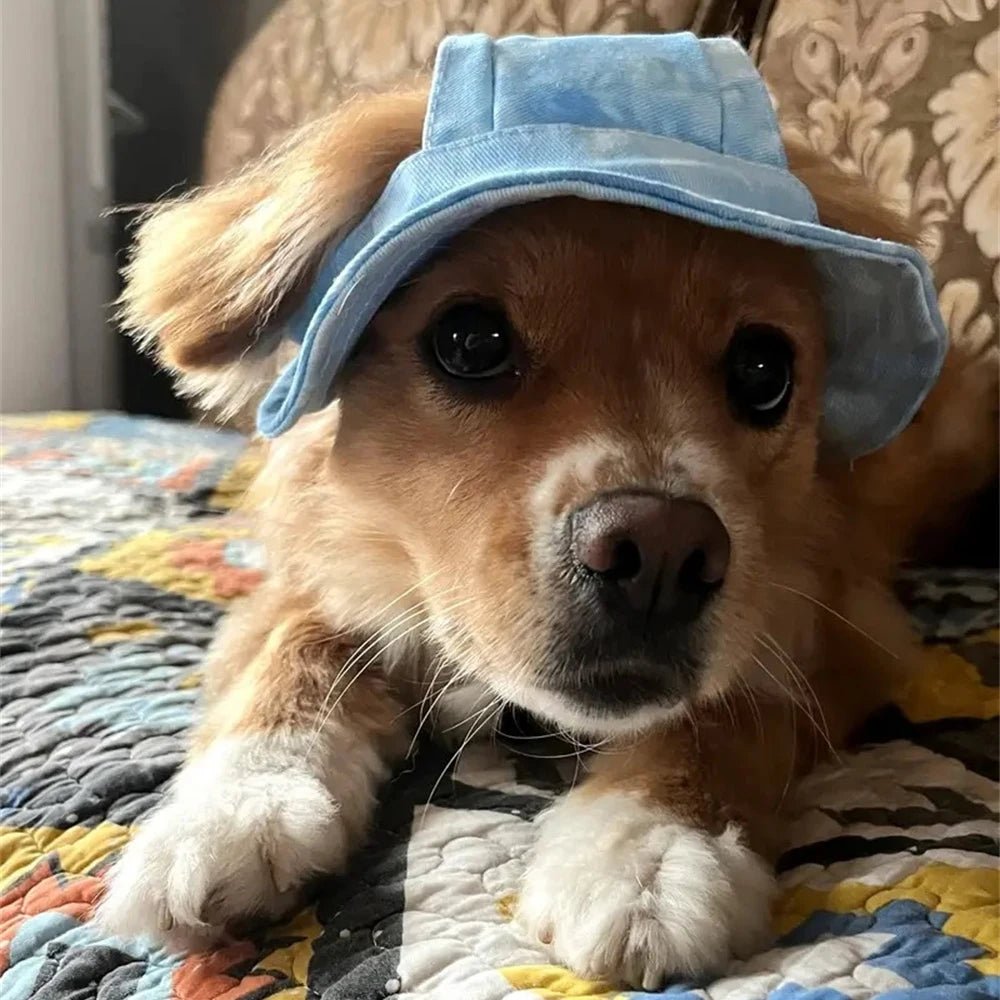 Pet summer wear: Striped sun hat for dogs & cats, adjustable chin strap, outdoor gear