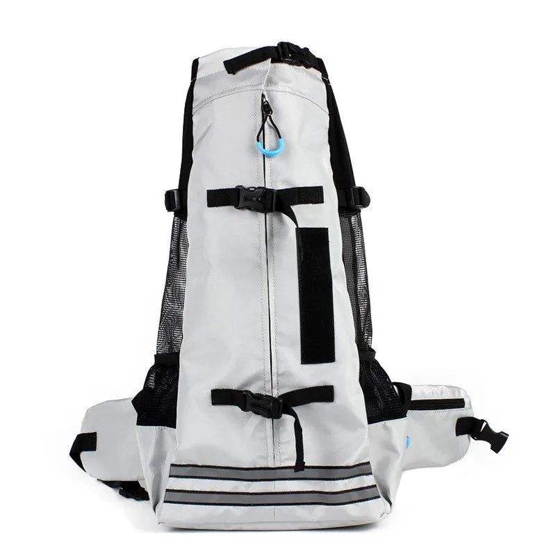 Side view of cat inside portable pet travel backpack, highlighting ample space for outdoor pet adventures