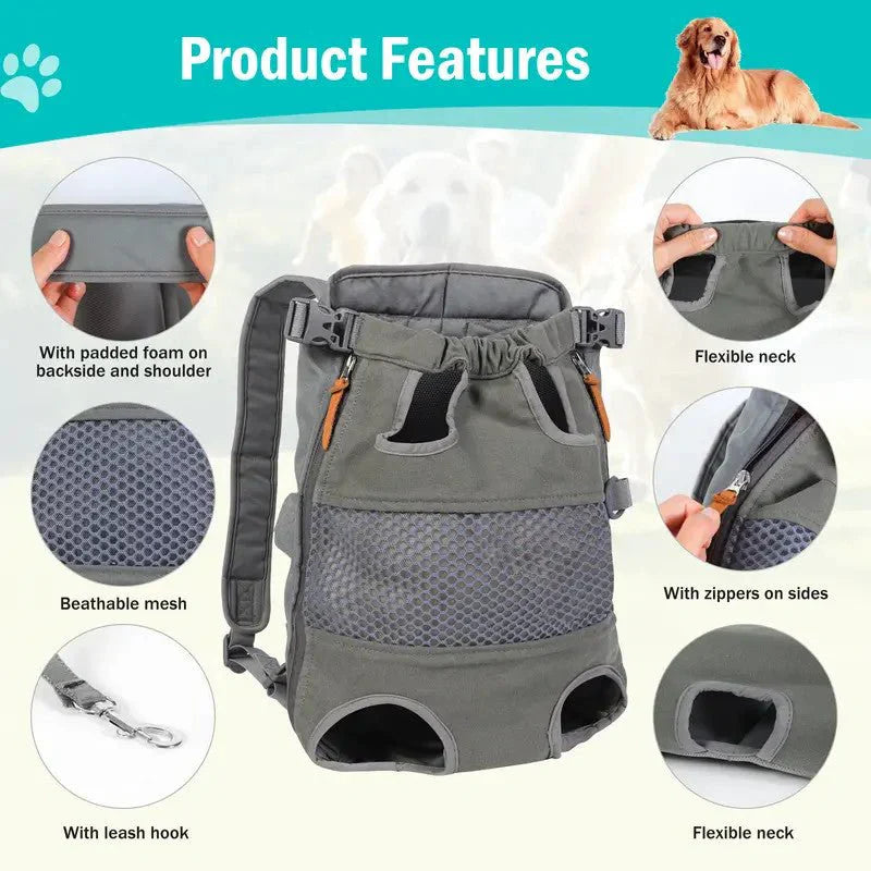 Pet carrier backpack in blue, showing padded shoulder straps for comfortable travel with dogs/cats