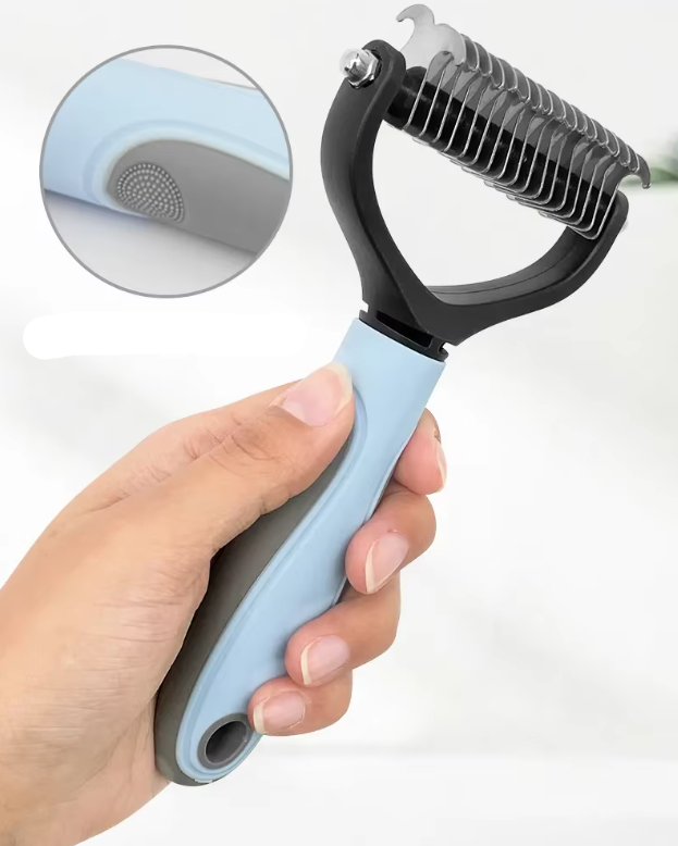 Cat undercoat brush in grey, designed for gentle yet efficient shedding reduction for all pet types.