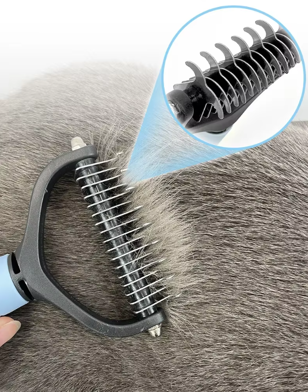 Unisex pet grooming brush for cats and dogs, a key undercoat tool for healthy, shed-free pets.