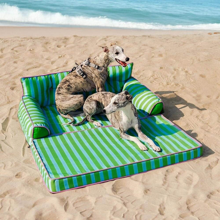 Comfortable water-repellent striped dog bed, pet sofa design for joint support and easy clean.