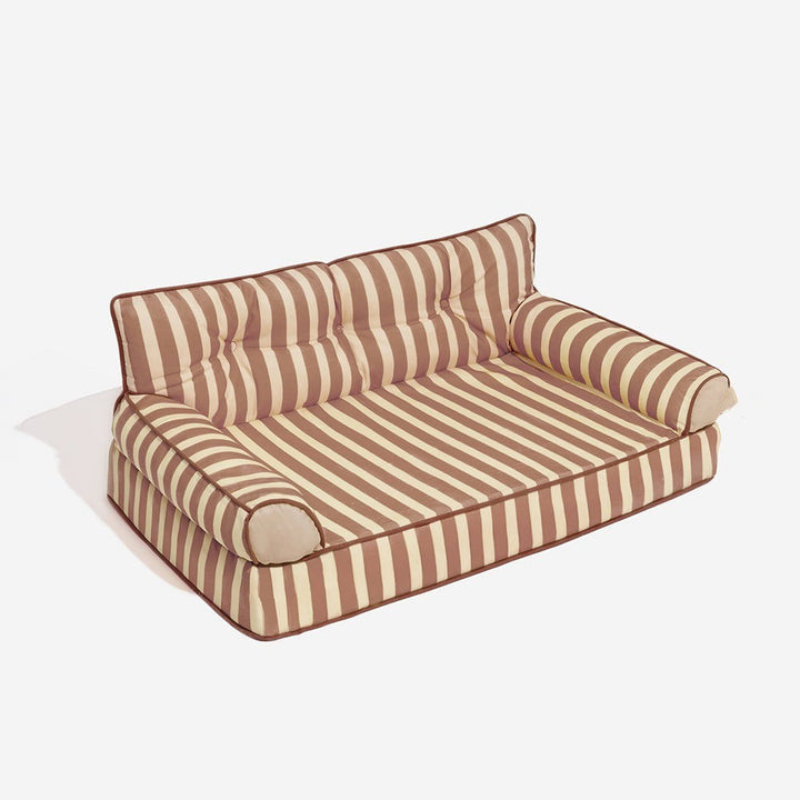 Easy clean, water-repellent striped dog bed. This pet sofa provides excellent joint support.