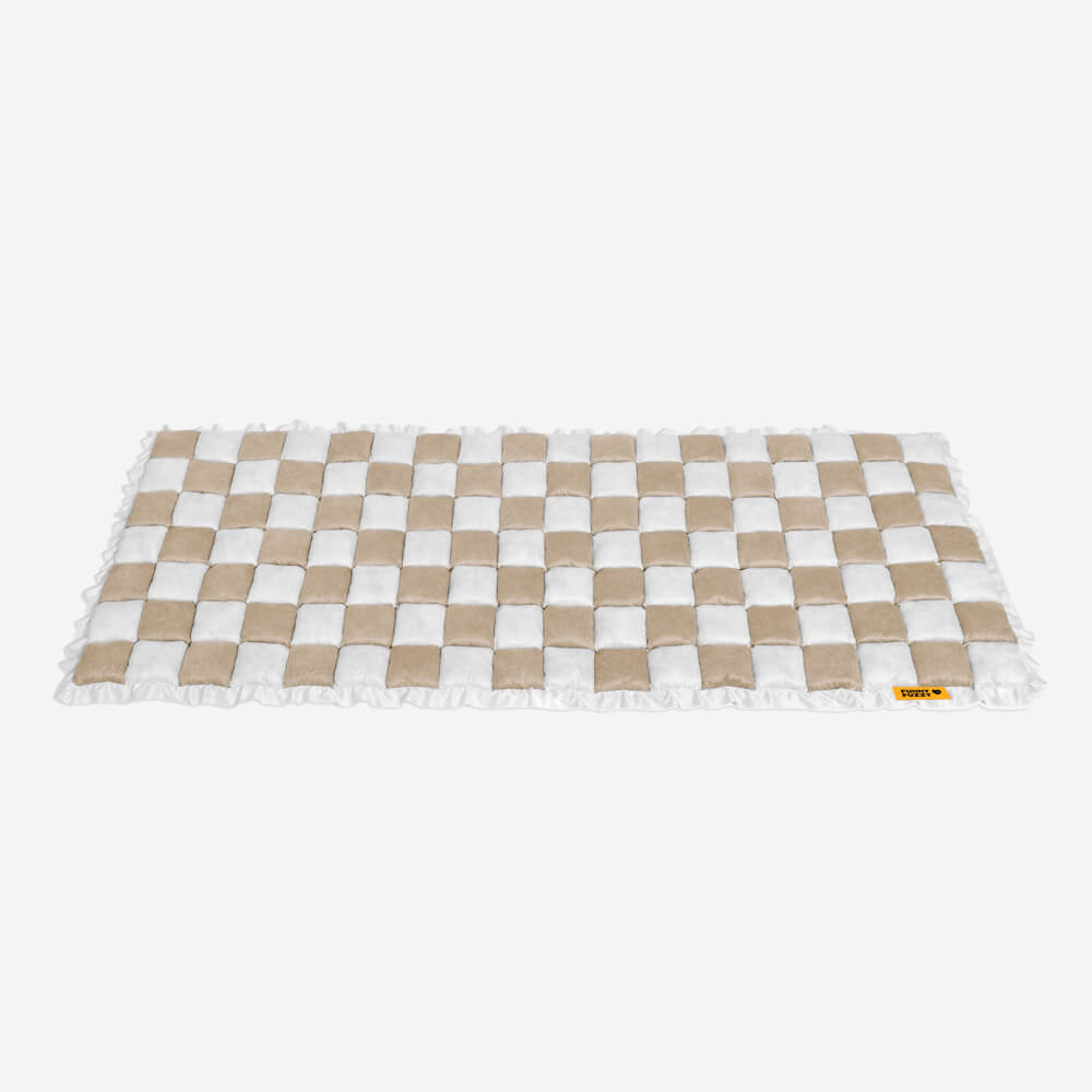 Non-slip backing of plaid pet mat, ensuring stability and furniture protection