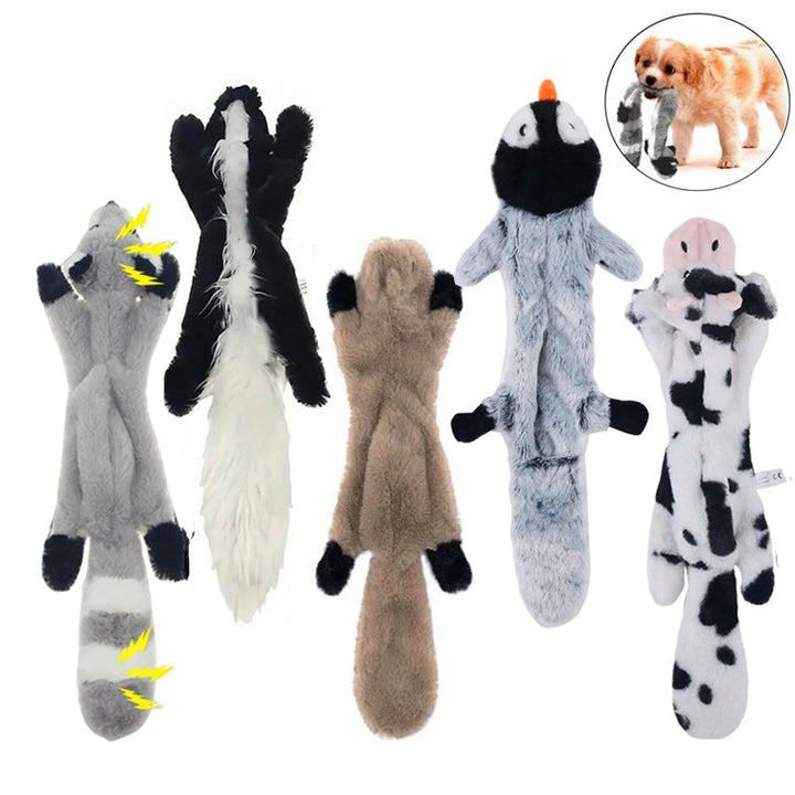 Soft fleece animal dog toy with an internal squeaker, ideal for puppies and light play