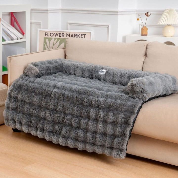 Unisex plush non-slip pet sofa bed, gray, cozy comfort for dogs & cats