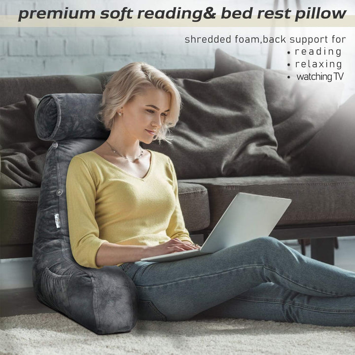 Relaxing reading pillow, providing excellent back, neck & arm support for bed comfort.