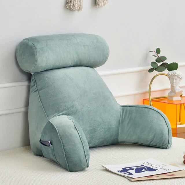 Unisex reading pillow with full back & arm support, designed for comfortable relaxation.