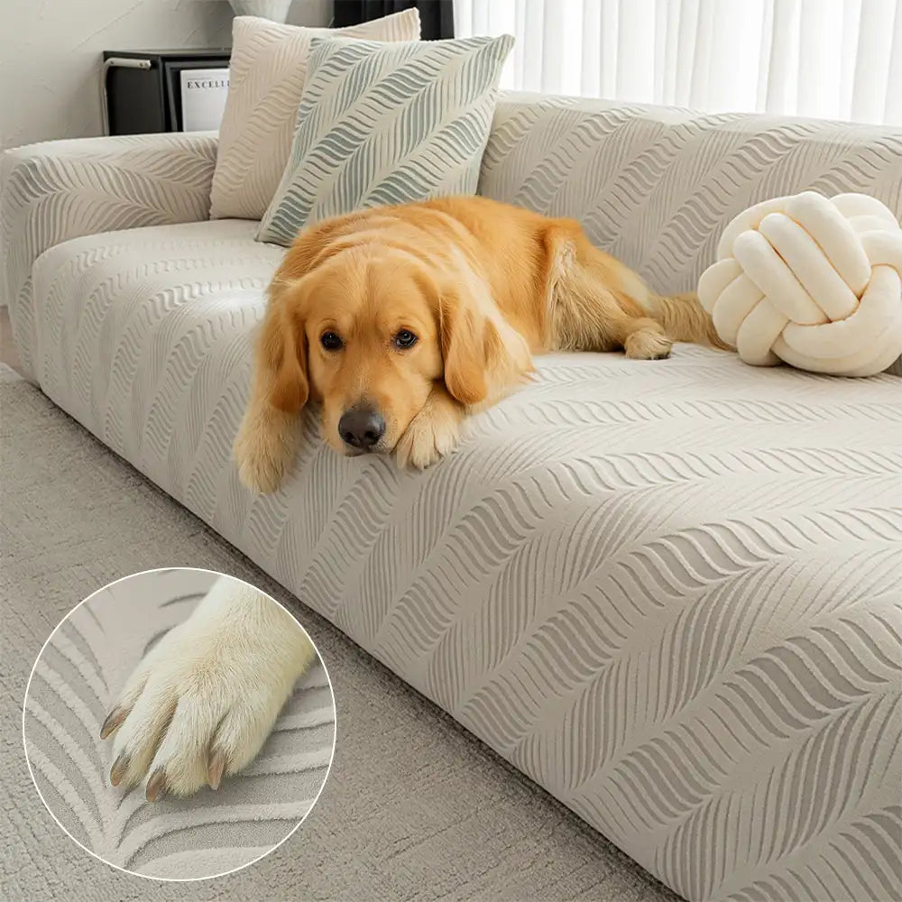 Close-up of polar fleece jacquard sofa cover texture, a pet friendly and anti-scratch furniture protector