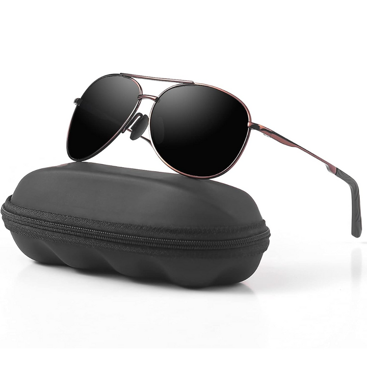 Lightweight metal aviator sunglasses with polarized lenses for glare reduction, perfect for driving and travel.