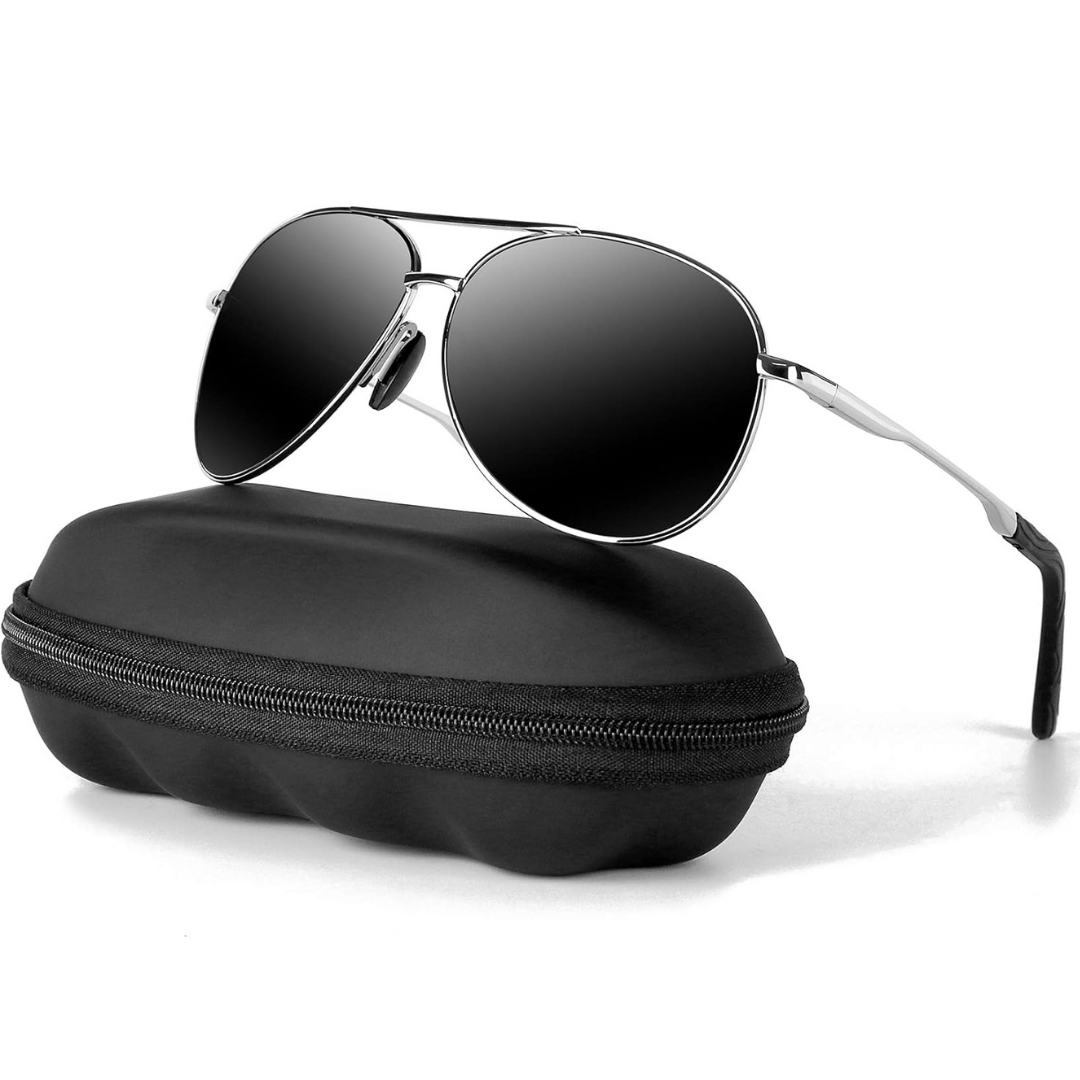 Classic style unisex aviator sunglasses, polarized lenses offer glare reduction and complete UV400 protection.