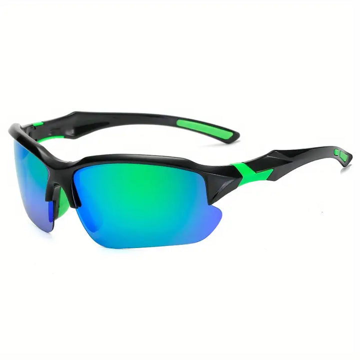 Lightweight unisex sports eyewear with polarized lenses for cycling and running.