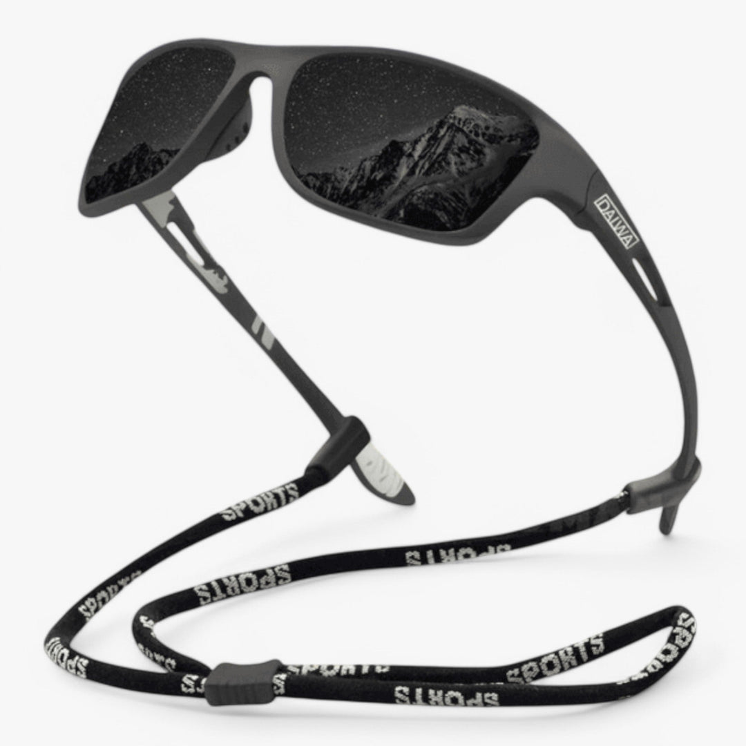 Red, blue, black sports eyewear with polarized, scratch-resistant lenses for cycling, hiking, & outdoor UV protection.