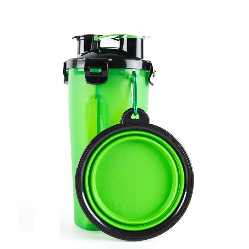 Collapsible travel dog bowl and water dispenser, space-saving pet accessory for active owners