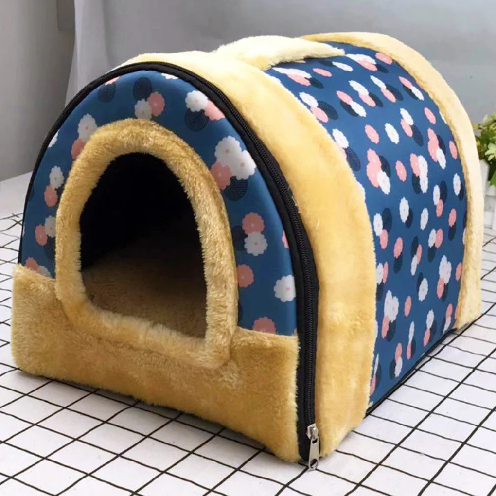 Unisex portable folding pet kennel with mesh windows, ideal for travel or home use, black fabric.