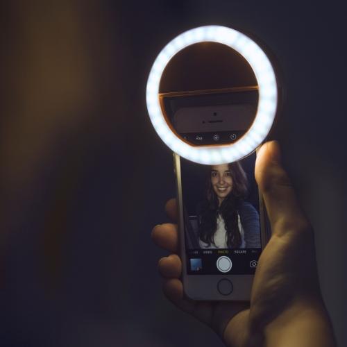 Unisex portable LED ring light, a perfect phone accessory & webcam light for laptops. Great for content.