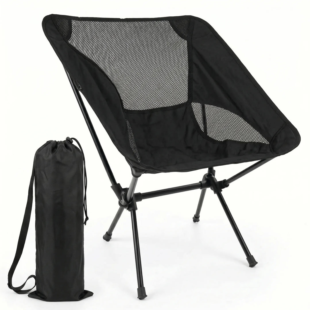 Sleek unisex portable folding chair, lightweight design, practical for outdoor adventures, travel & events.