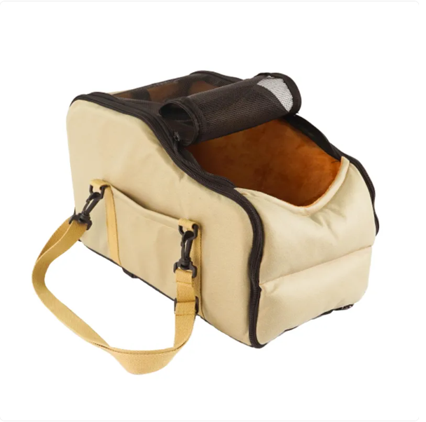 Pet travel bag designed for small cats, includes mesh window and shoulder strap