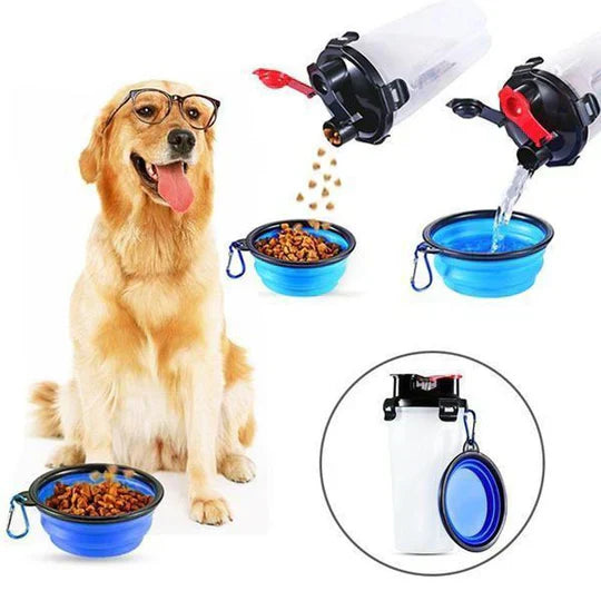 Unisex portable pet travel water & food bottle for outdoor dogs and cats, blue