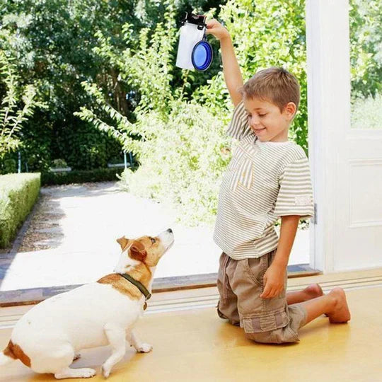 Handy pet travel food dispenser and water bottle combo for hiking and walks