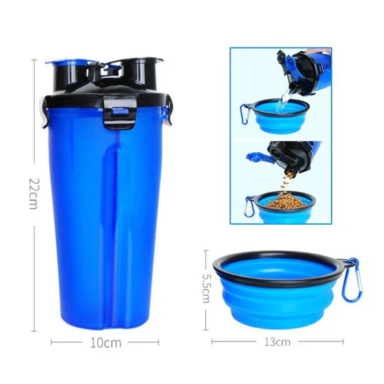 Unisex pet travel bottle with integrated bowl, perfect for long outdoor trips
