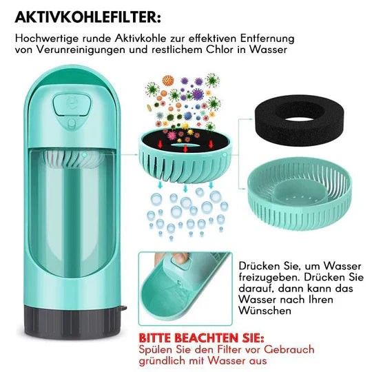 Portable pet water dispenser in a vibrant color, a versatile outdoor pet gear accessory.