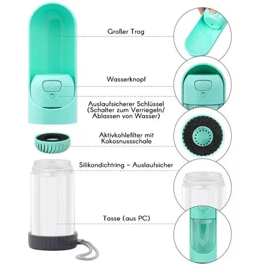 Unisex pet water bottle with a large capacity, keeping pets hydrated on long hikes.