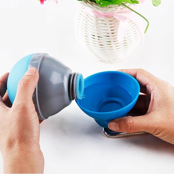 Leakproof pet water bottle and attached bowl, ideal travel pet accessory for dogs and cats on the go, outdoor gear