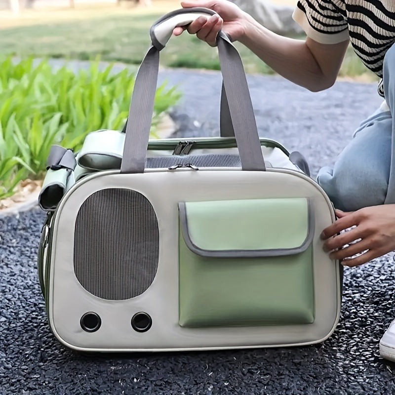 Pet travel bag with clear space capsule window, ensuring visibility and comfort for cats, dogs.