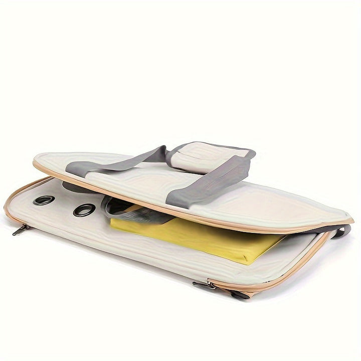 Ventilated, foldable space capsule pet carrier bag, ideal for portable and safe pet voyages.