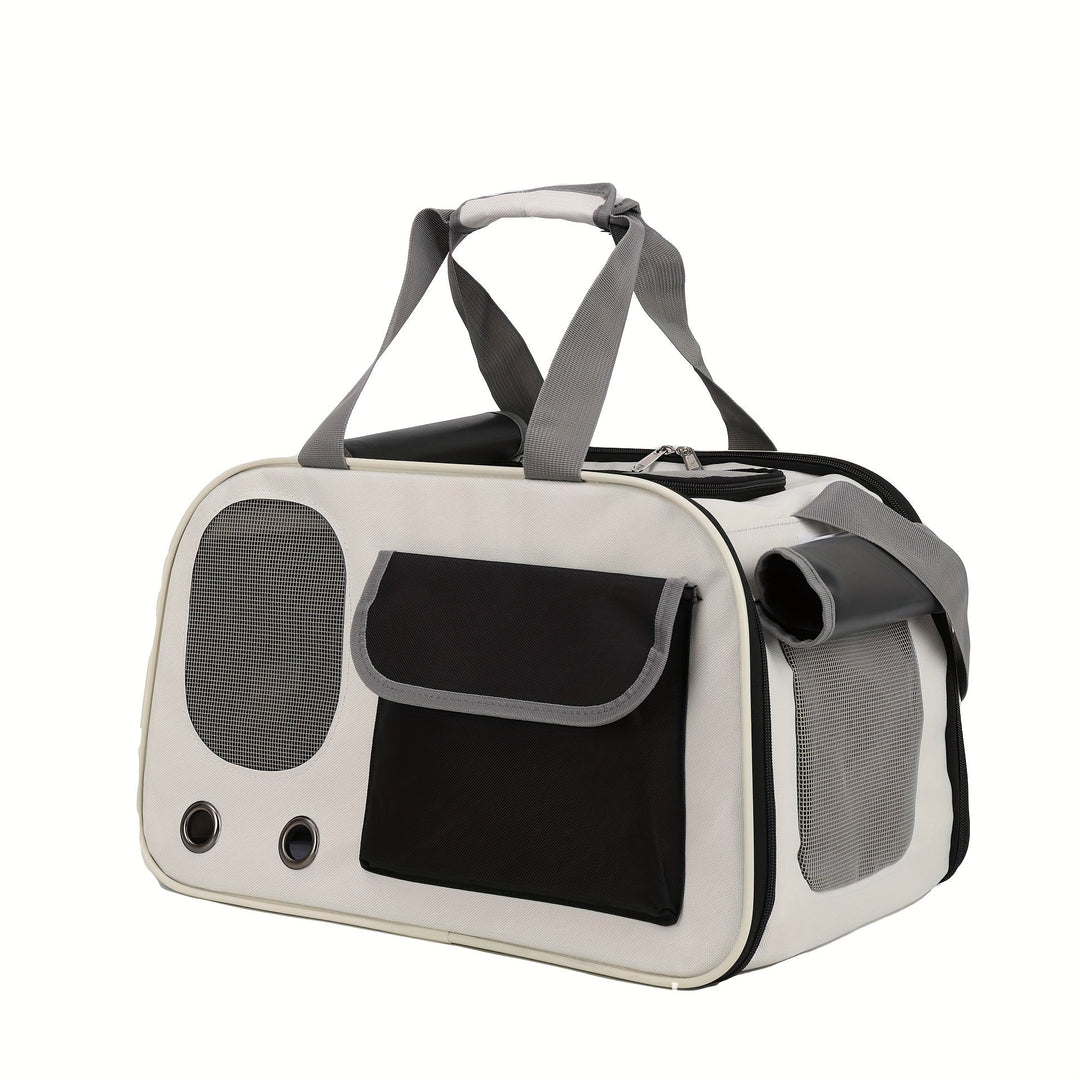 Modern space capsule pet carrier bag, perfect for air travel with your cat or small dog.