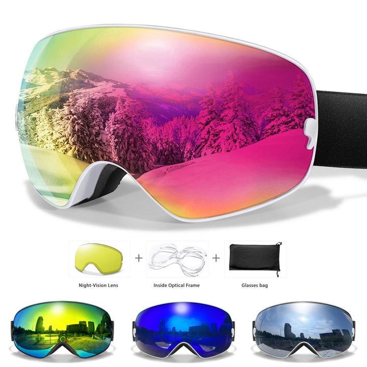 Unisex ski & snowboard goggles with anti-fog, UV400 protection & night vision for all winter sports.
