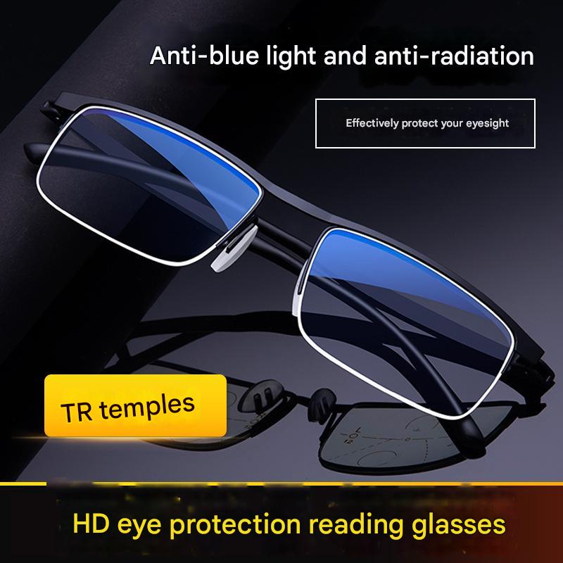 Unisex progressive reading glasses with anti-blue light & UV protection lenses for clear vision & eye protection.