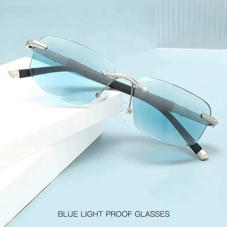 Gold frame progressive reading sunglasses for men & women. UV400 & blue light filtering polarized lenses.