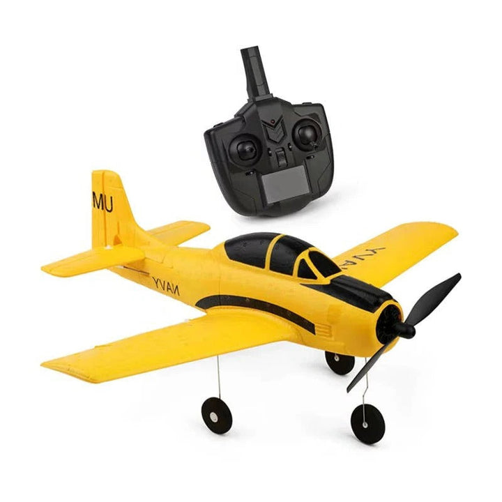 Easy-to-fly 4-channel RC airplane with 6-axis gyro, suitable for kids and adults. Includes dual batteries.