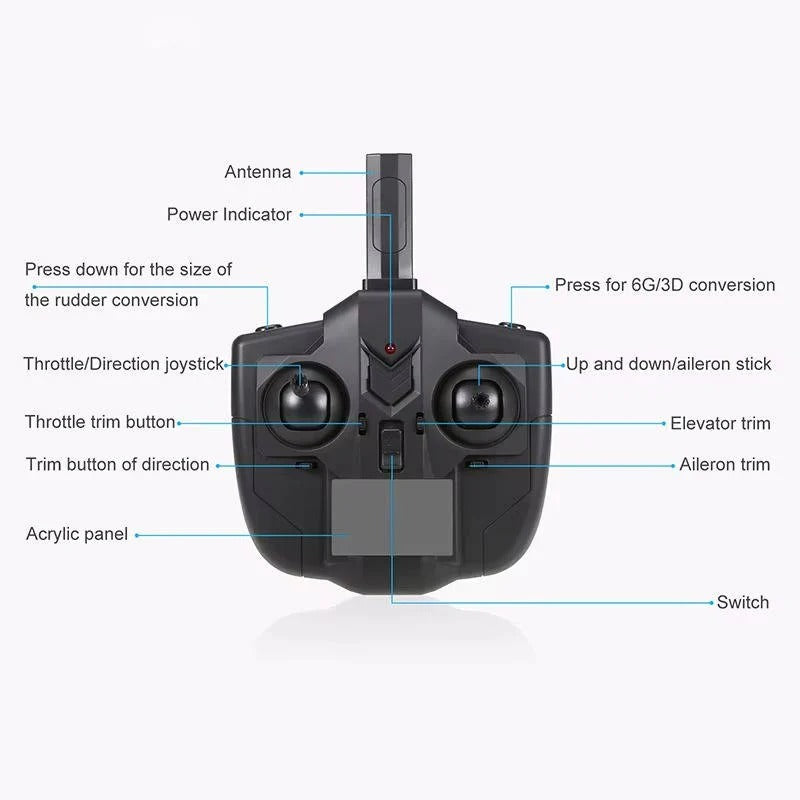 Fun outdoor remote control plane with 6-axis gyro, durable EPP foam, dual power for long playtime.