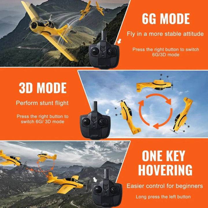 High-performance hobby RC plane with 6-axis gyro & dual batteries. Made with lightweight EPP foam durability.