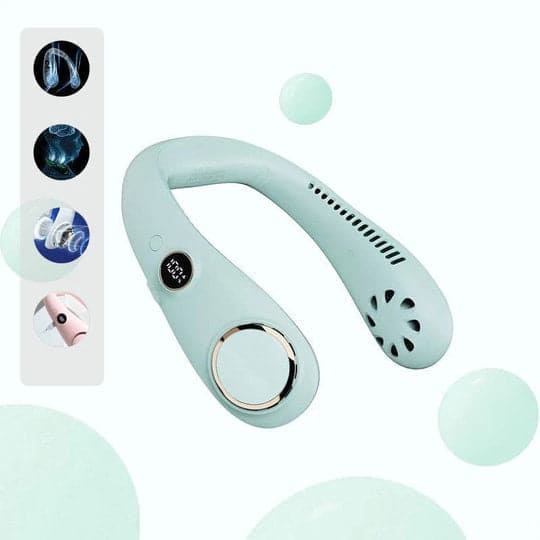 Unisex cooling device: a rechargeable bladeless neck fan. Enjoy hands-free, portable personal cooling for travel & summer.