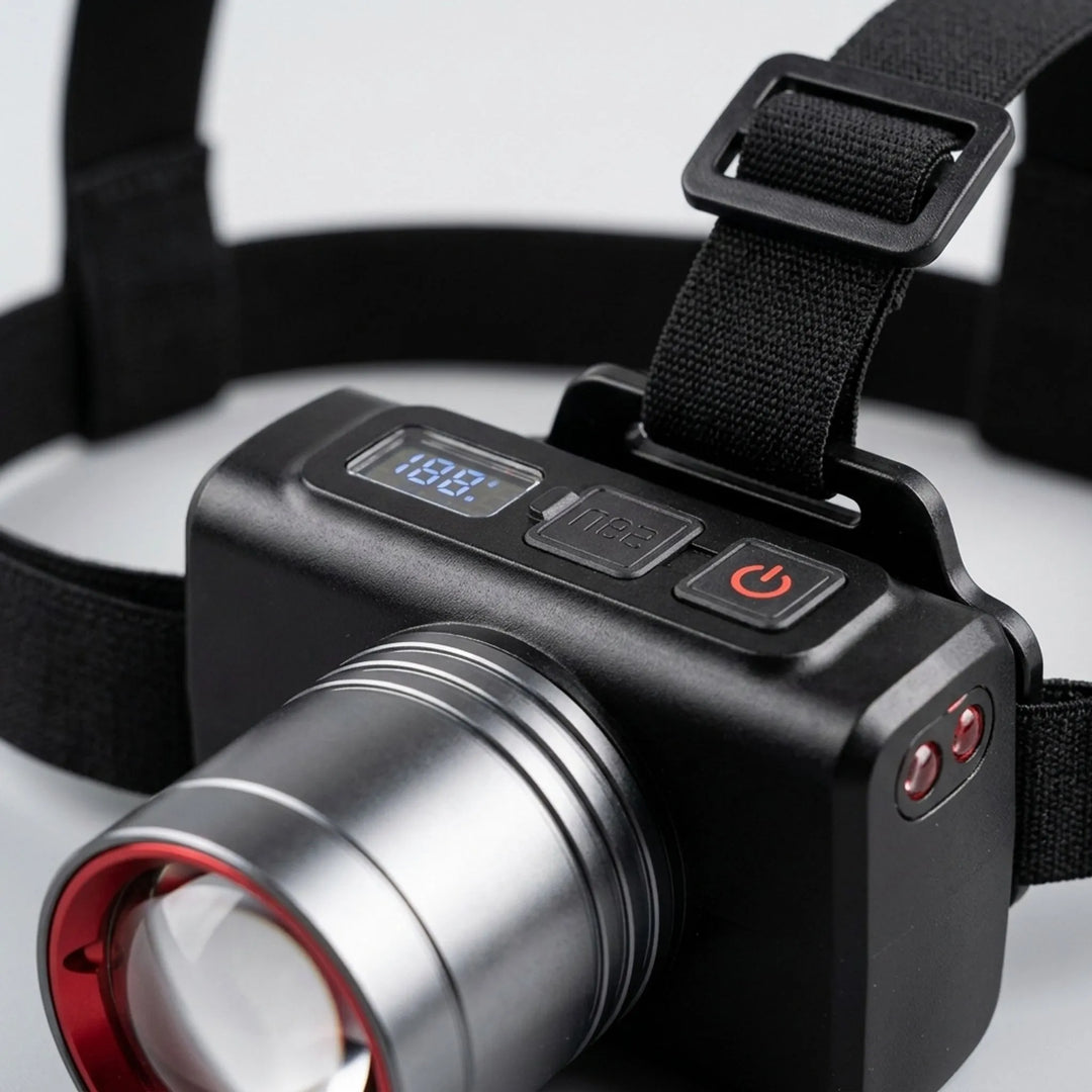 Versatile rechargeable LED work light headlamp. Ideal for mechanics, DIY, emergency repairs, and hands-free tasks.