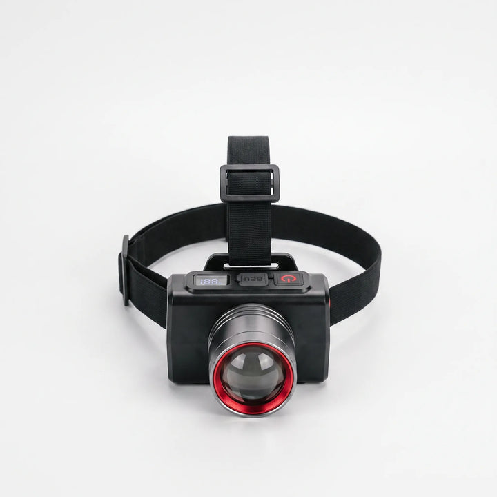 Durable unisex rechargeable LED headlamp. Bright, hands-free light for all outdoor activities, emergency, and work use.