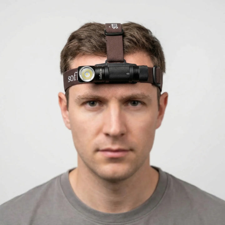 Bright LED headlamp, USB rechargeable & durable. Essential for outdoor activities, camping, hiking & emergencies.